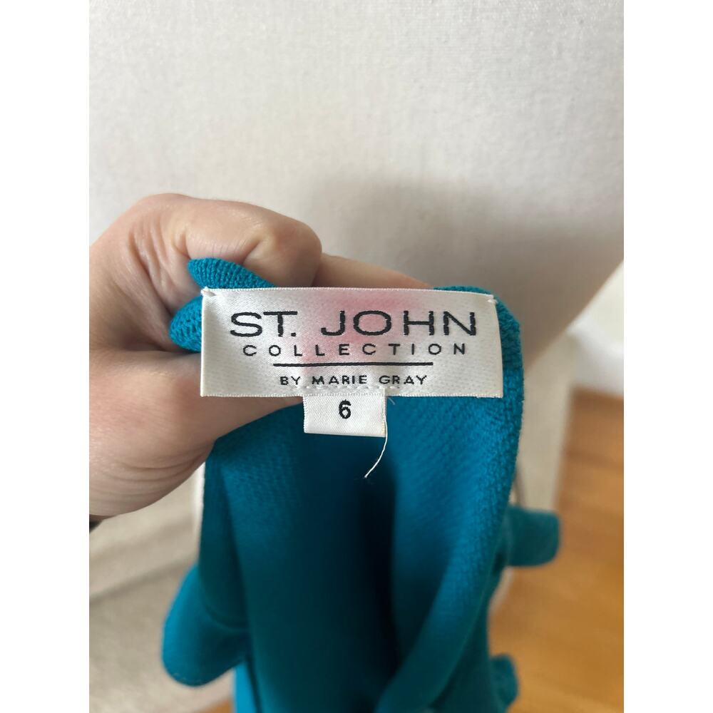 St. John Teal Blue Square Neck Flutter Sleeve Santana Knit Top - Picture 4 of 6